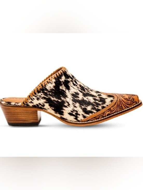 Myra Bag Shoes - Trending Cowhide Pattern Slip-On Myra Mule in Black and Cream
